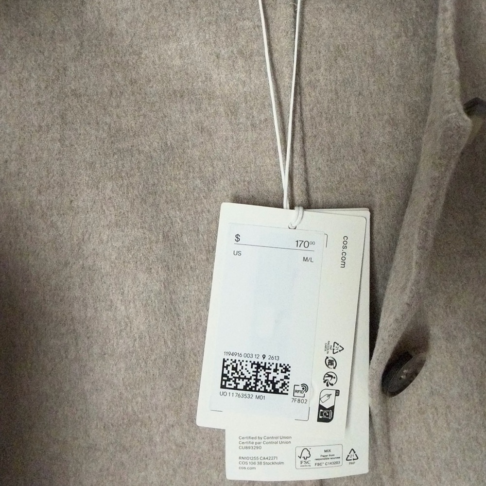 COS Cropped Beige Round-Neck Wool Double-Faced Cropped Hybrid Jacket - Picture 7 of 7